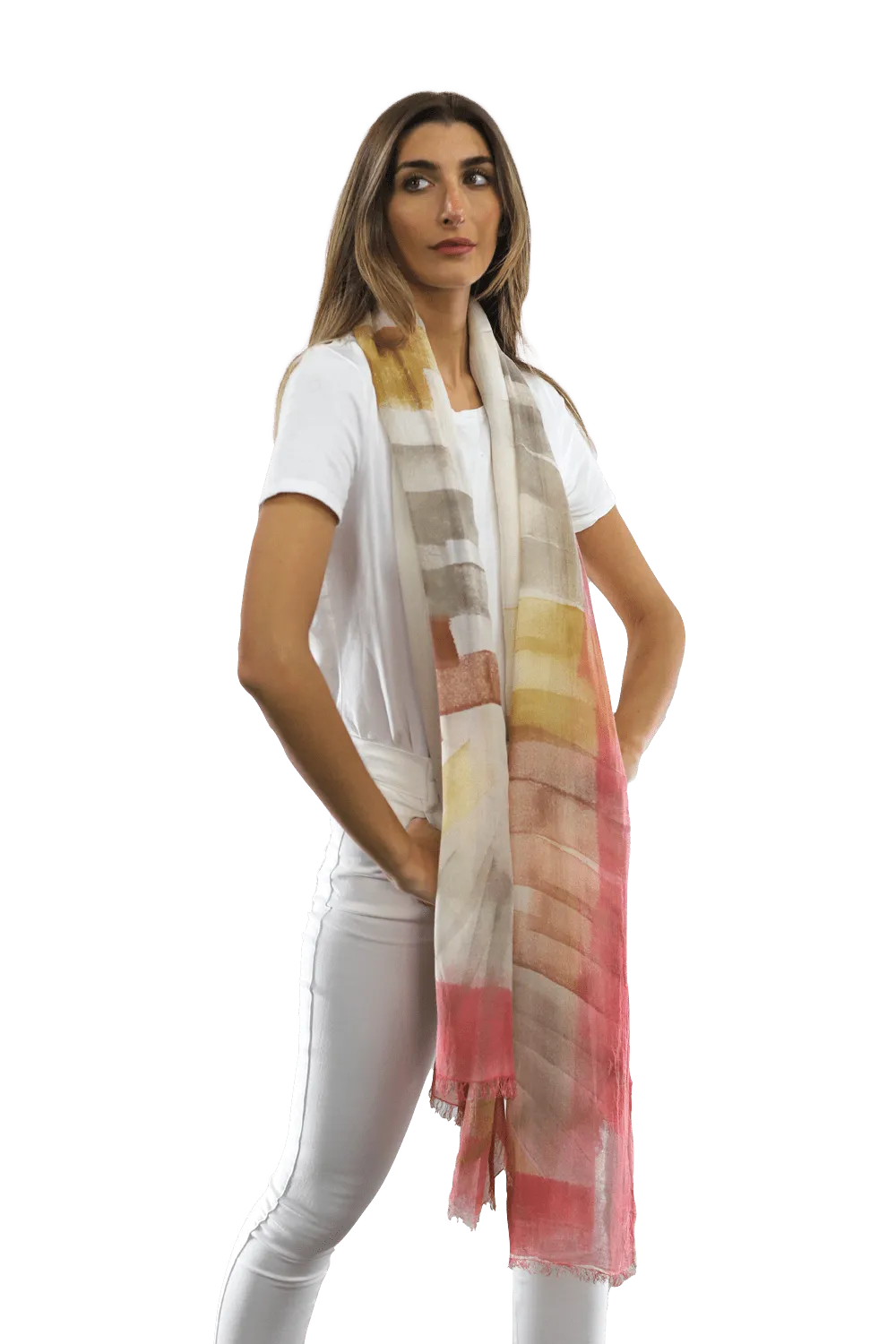 Multi Colored Italia Scarf With Brush Stroke Print