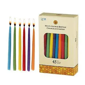 Multi Colored Long Colored Beeswax Hanukkah Candles