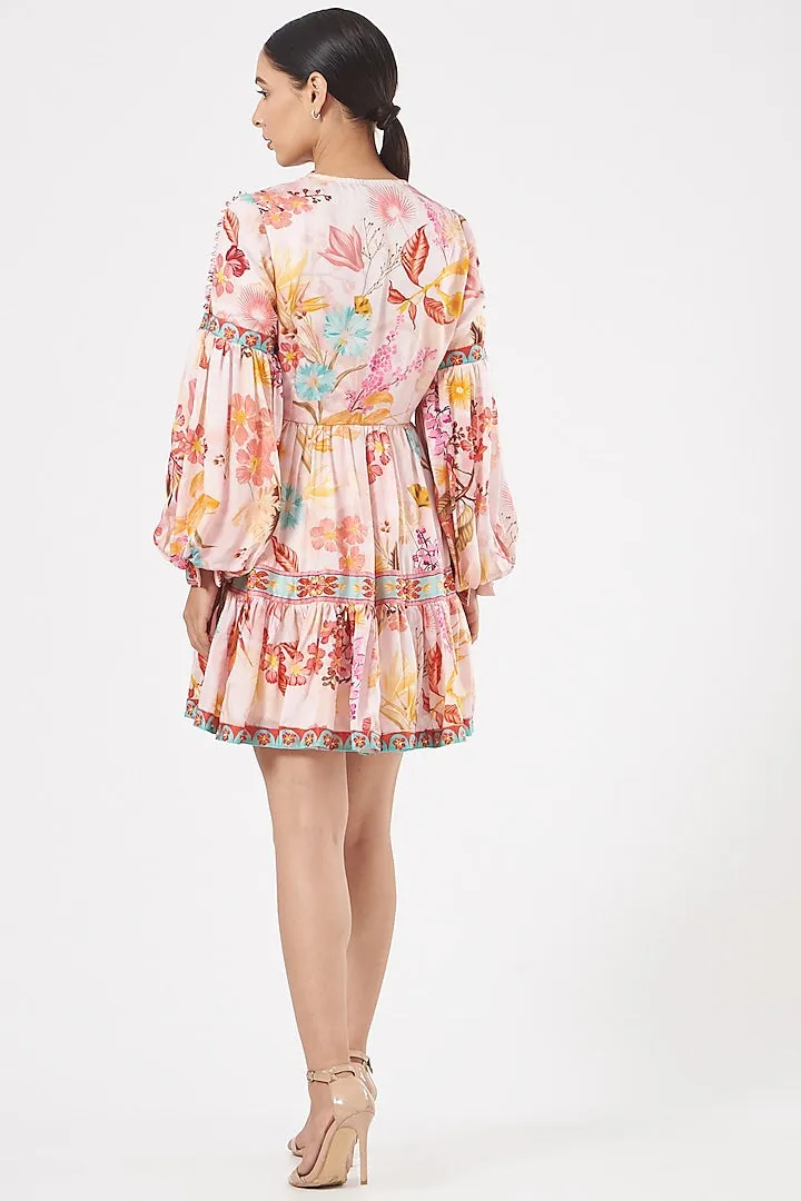 MULTI COLORED PRINTED RUFFLED DRESS