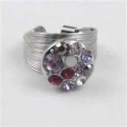 Multi-colored Rhinestone Fashion Silver Ring Adjustable