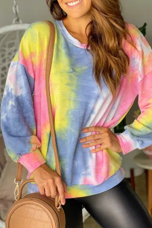 Multi Colored Ribbed Tie Dye Top