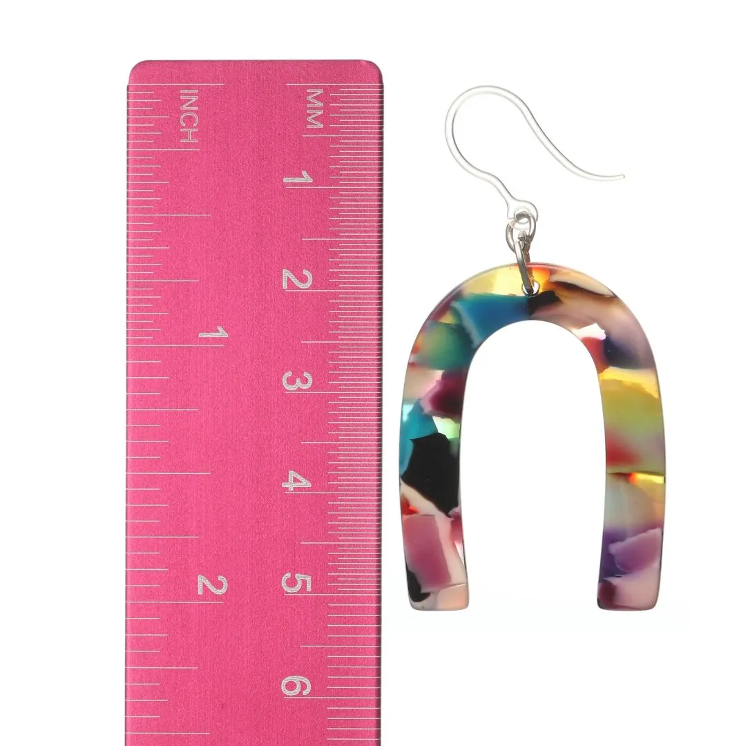 Multicolor Celluloid Arch Dangles Hypoallergenic Earrings for Sensitive Ears Made with Plastic Posts