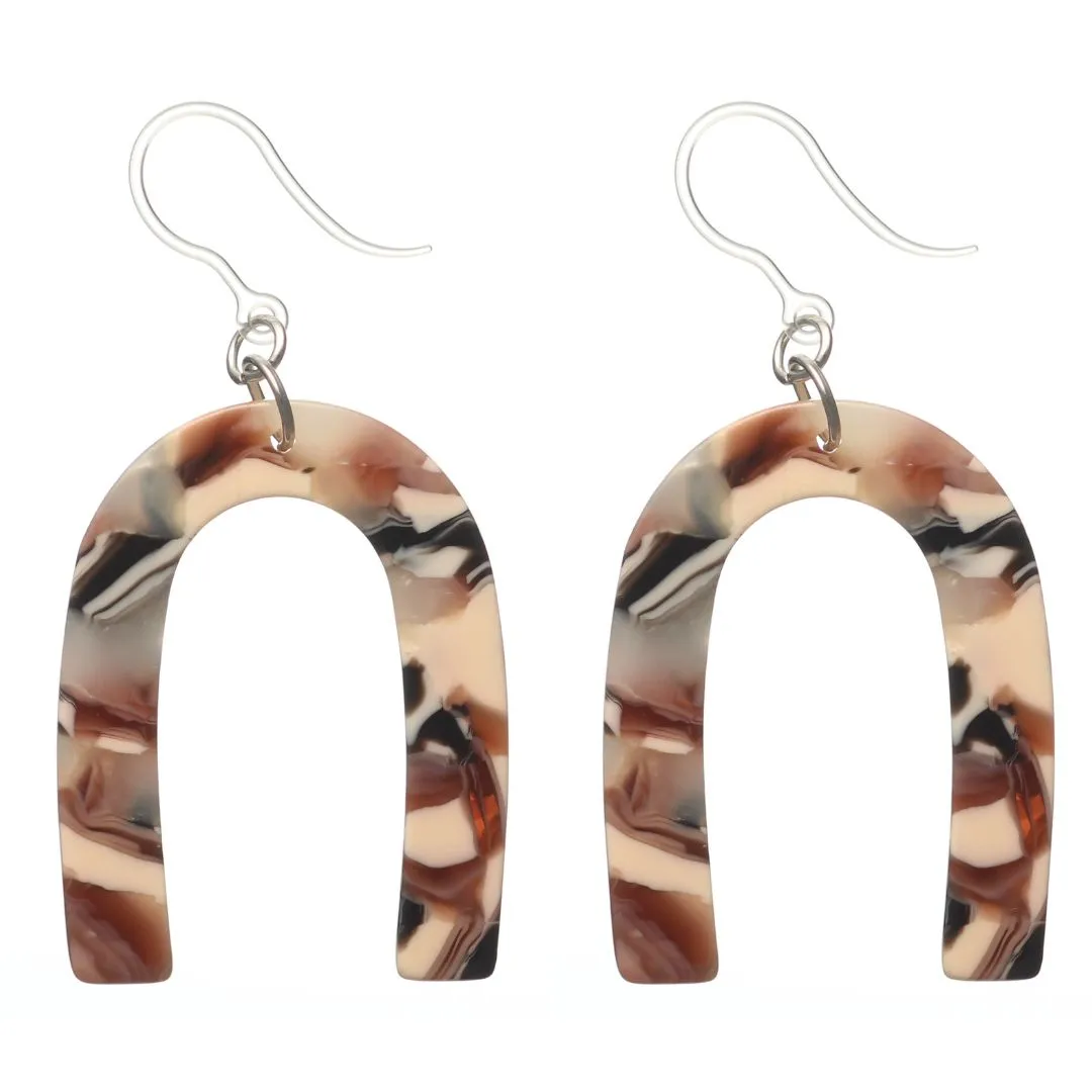 Multicolor Celluloid Arch Dangles Hypoallergenic Earrings for Sensitive Ears Made with Plastic Posts