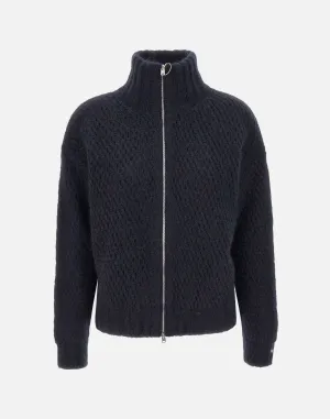 Navy Blue Wool Alpaca Zip Sweater