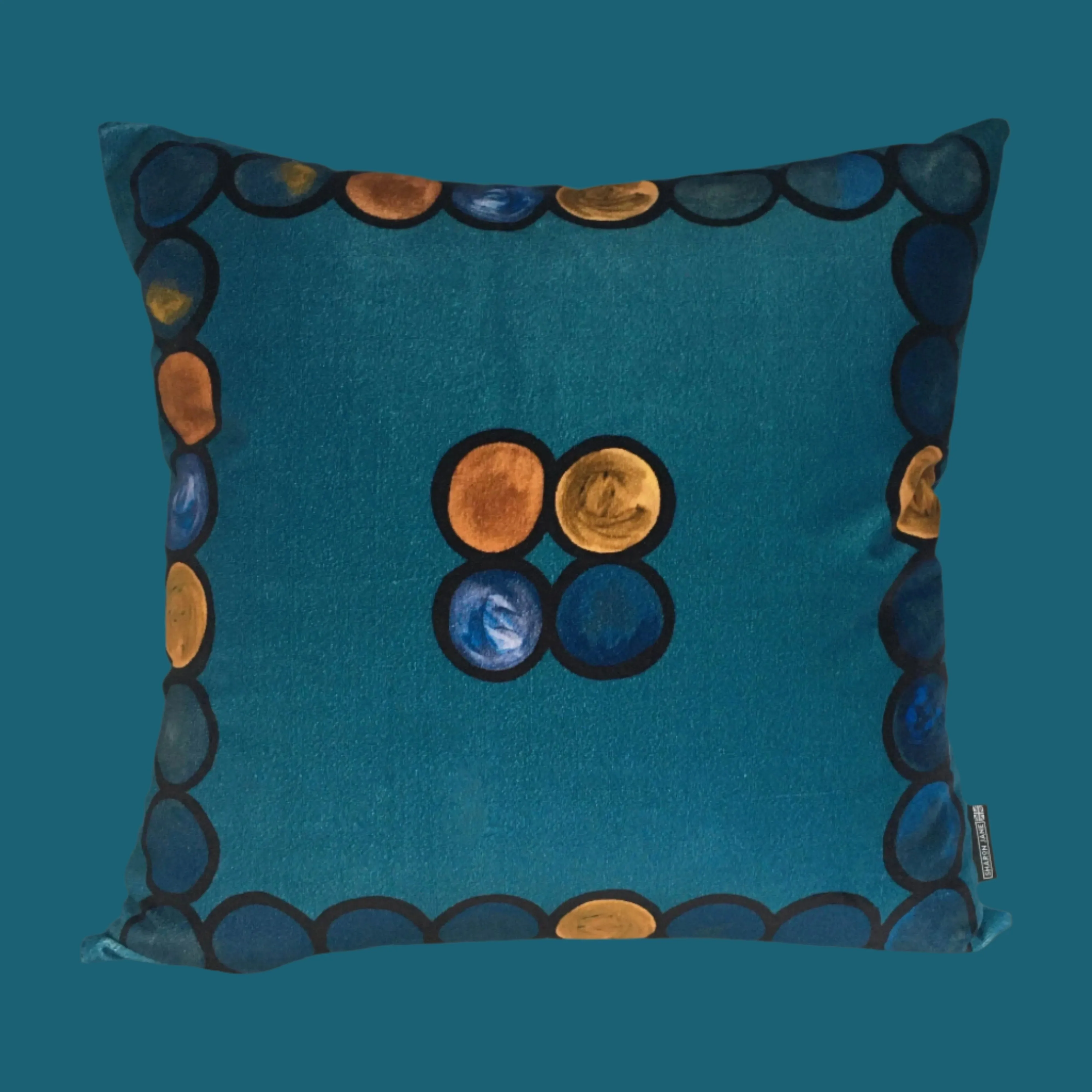 Ombré Circle Velvet Cushion - Teal   Terracotta