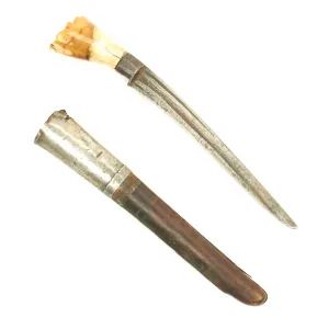 Original Early 19th Century Burmese Elephant Tooth Dagger with Silver Mounted Sheath