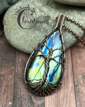 Oxidized Copper Wire Woven Tree Of Life Pendant