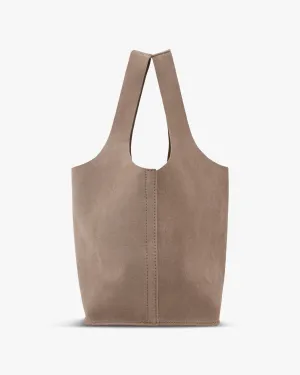 Paola Bucket Bag in Taupe Suede