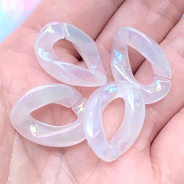 Pearlescent Acrylic Chain Links | Chunky Iridescent Plastic Open Links | Kawaii Handbag Chain Making (4 pcs / AB Translucent White / 17mm x 23mm)