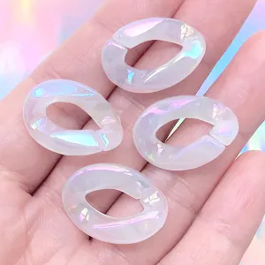 Pearlescent Acrylic Chain Links | Chunky Iridescent Plastic Open Links | Kawaii Handbag Chain Making (4 pcs / AB Translucent White / 17mm x 23mm)