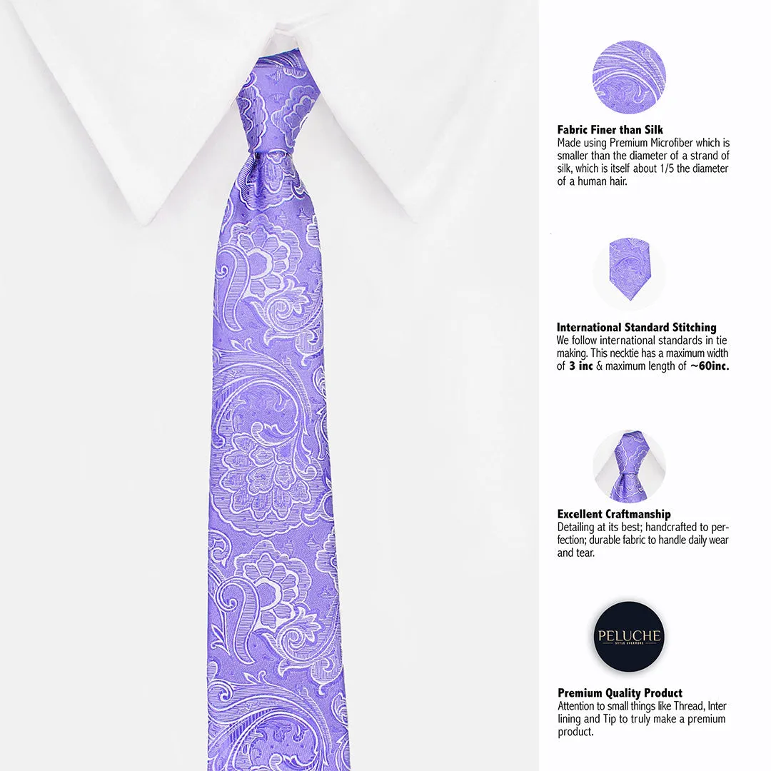 Peluche Fascinating Purple Neck Tie & Pocket Square Set for Men