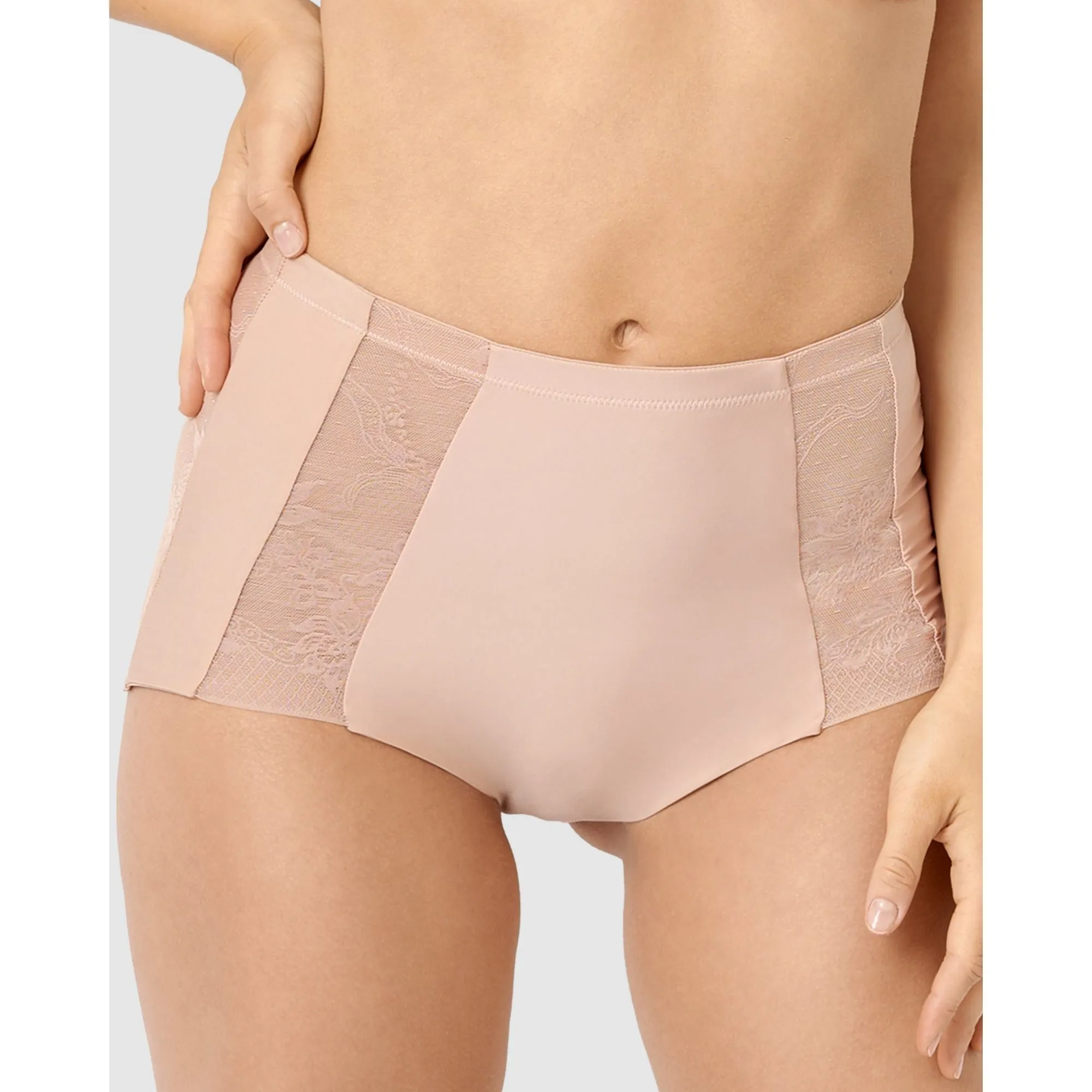 Perfect Shape High Waist Lace & Microfiber Brief-Nude