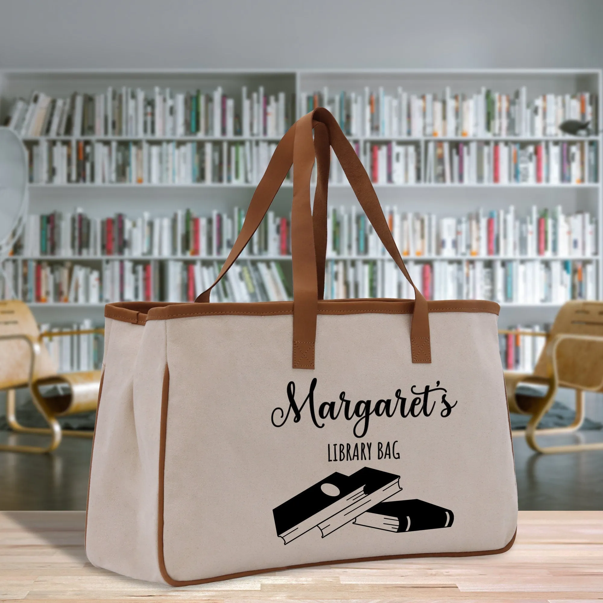 Personalized Book Lover Cotton Canvas Tote Bag Customized Library Bag Bookworm Gift Bag School Librarian Gift Tote (LBT1006)