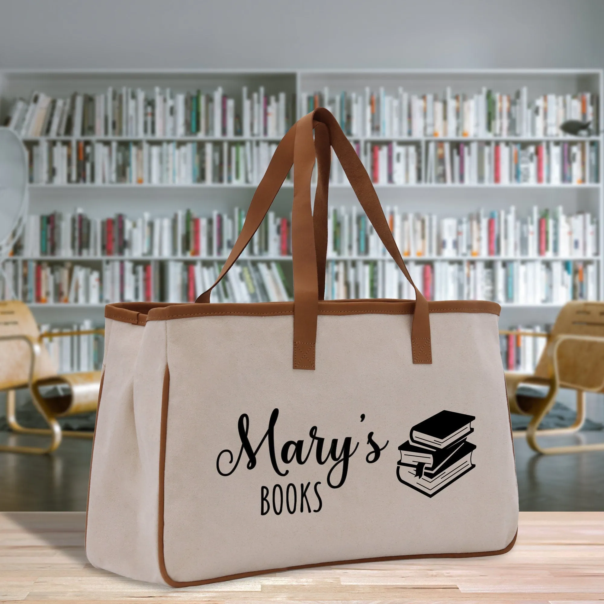 Personalized Book Lover Cotton Canvas Tote Bag Customized Library Bag Bookworm Gift Bag School Librarian Gift Tote (LBT1007)