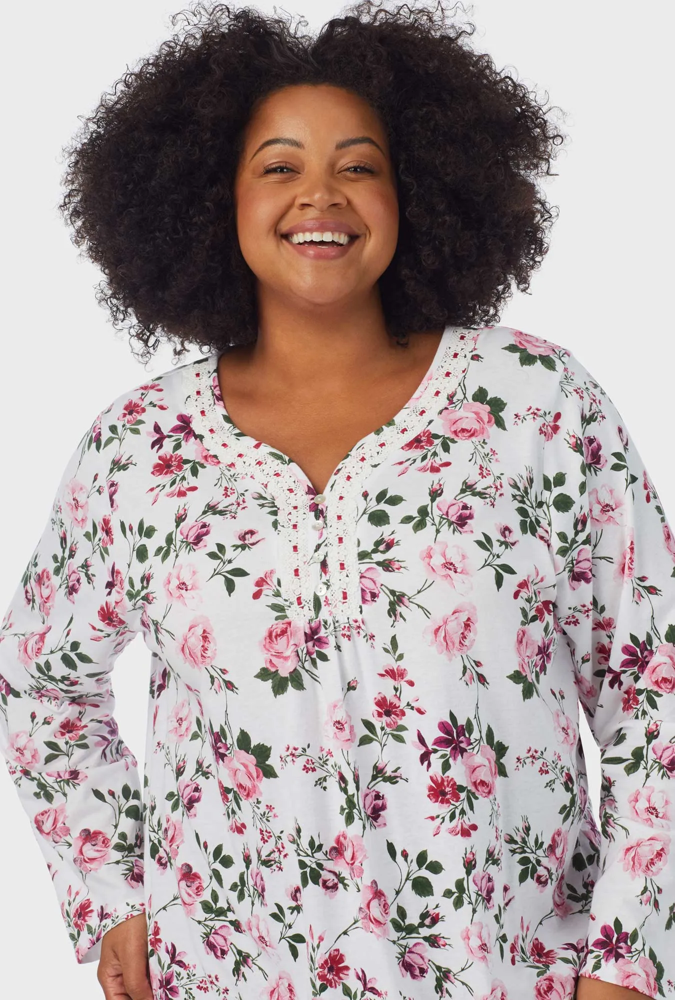 Pink and Berry Roses Long Sleeve Nightgown