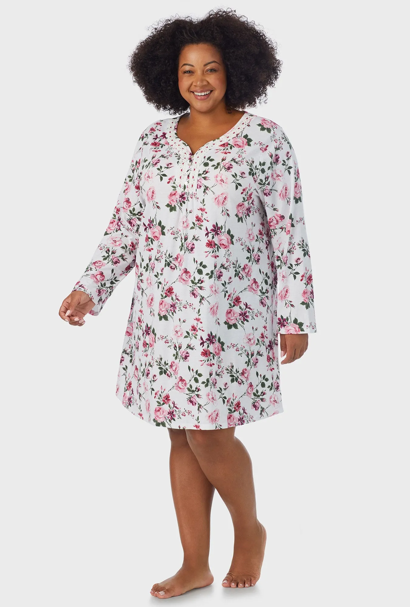 Pink and Berry Roses Long Sleeve Nightgown