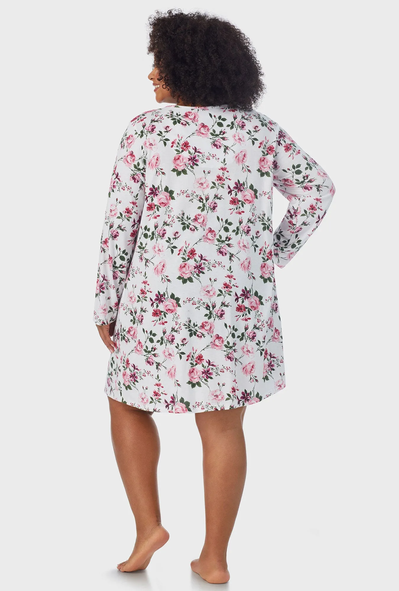 Pink and Berry Roses Long Sleeve Nightgown