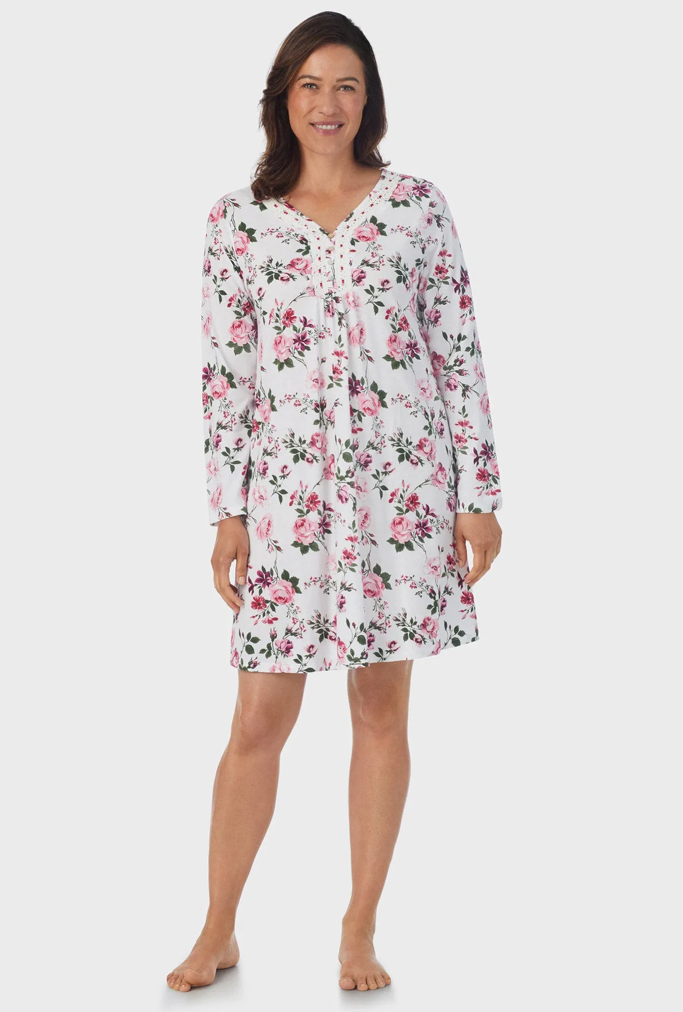 Pink and Berry Roses Long Sleeve Nightgown