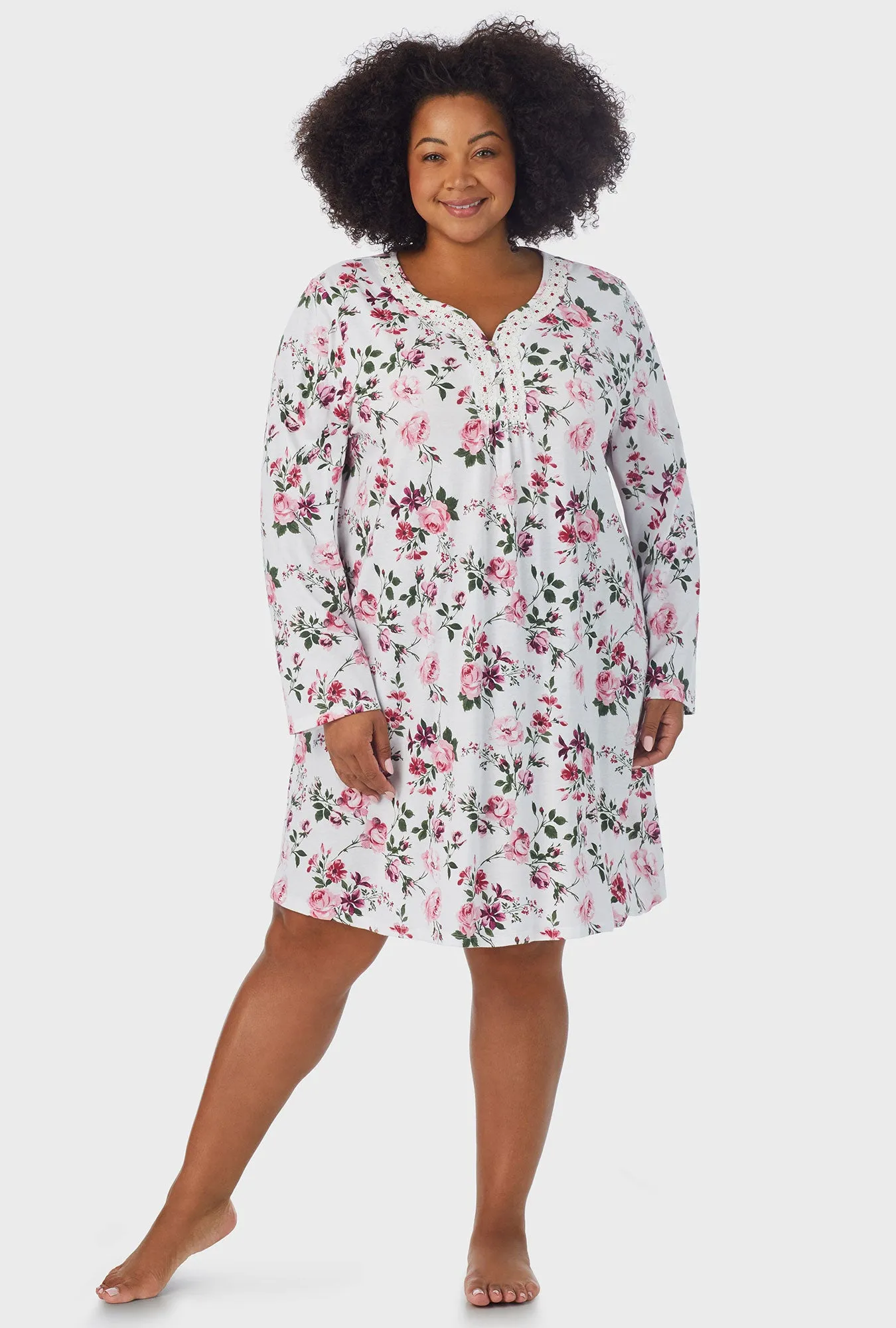 Pink and Berry Roses Long Sleeve Nightgown