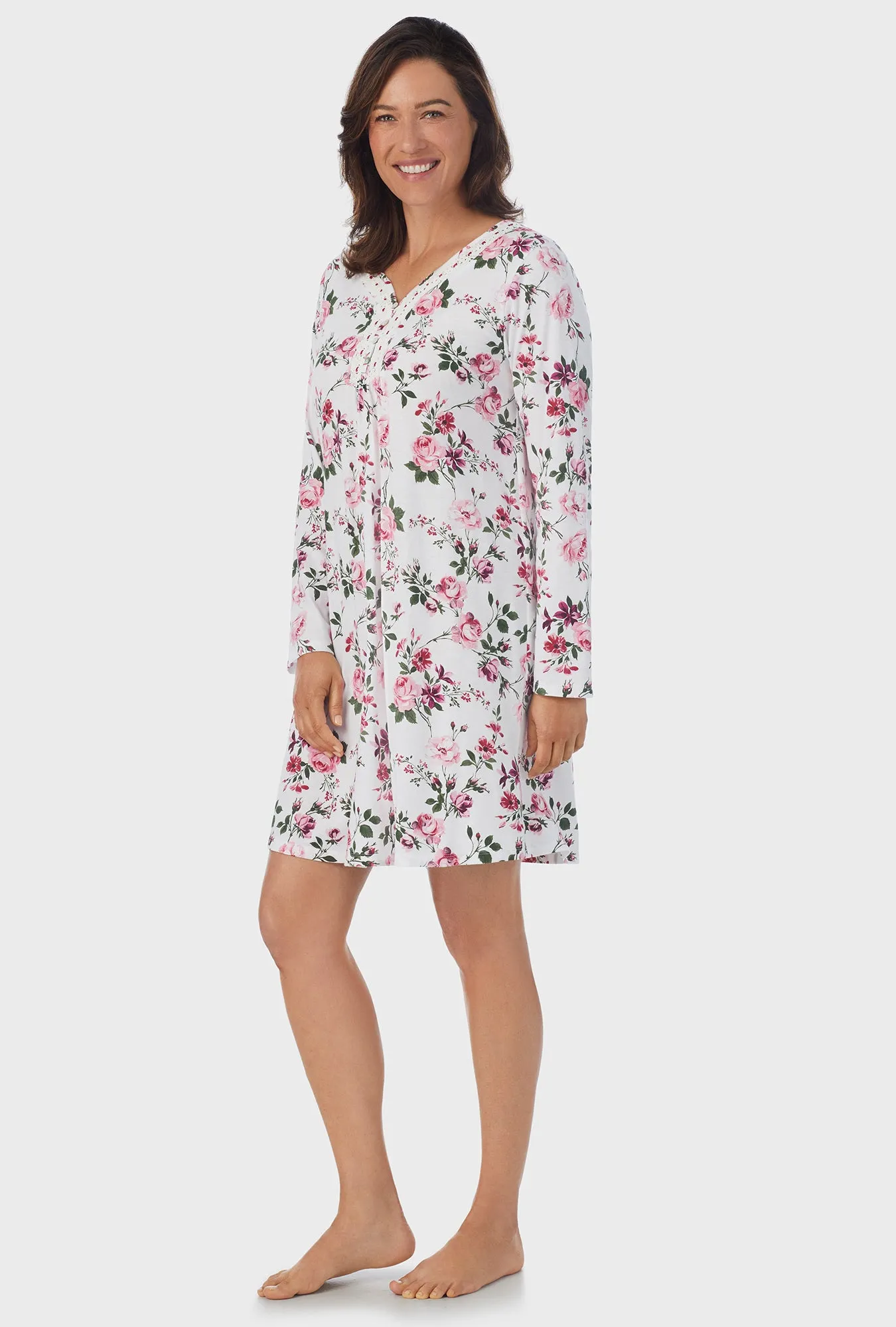 Pink and Berry Roses Long Sleeve Nightgown