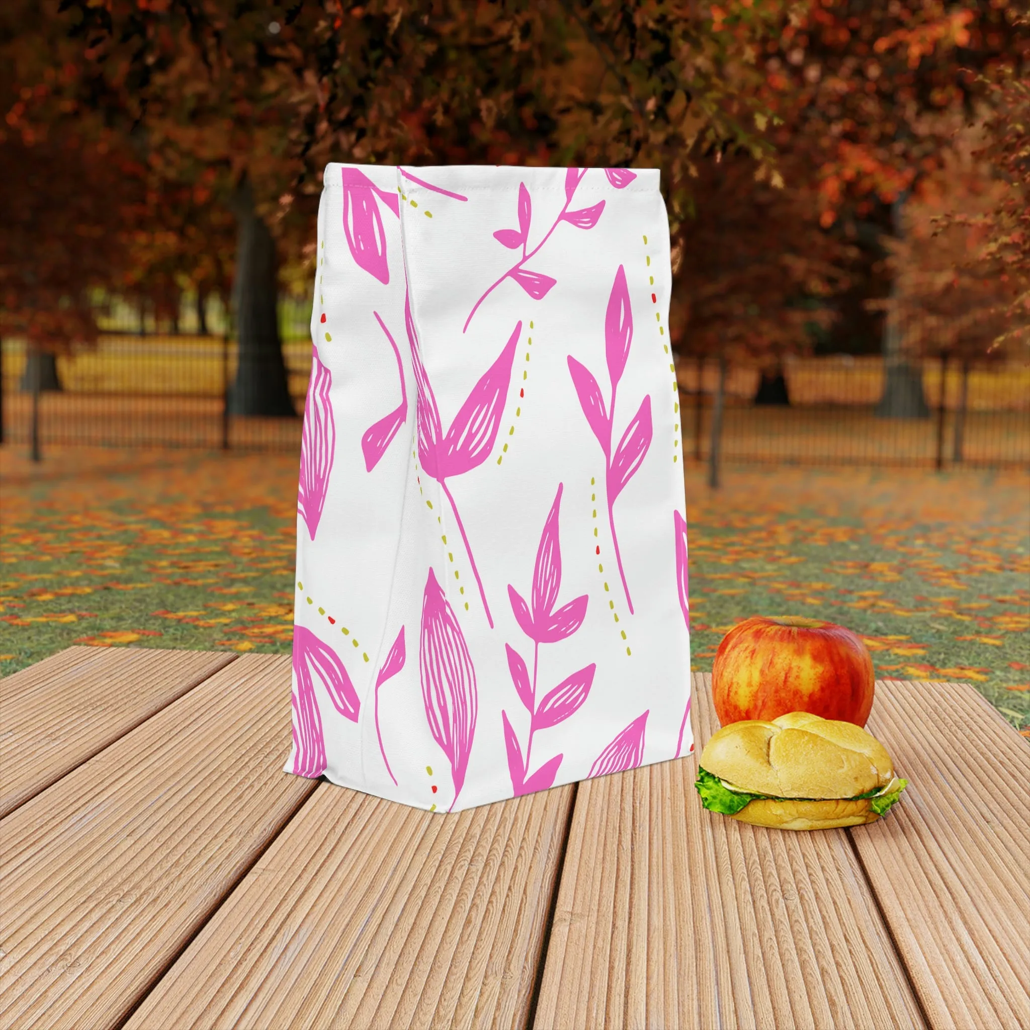 pink floral Polyester Lunch Bag