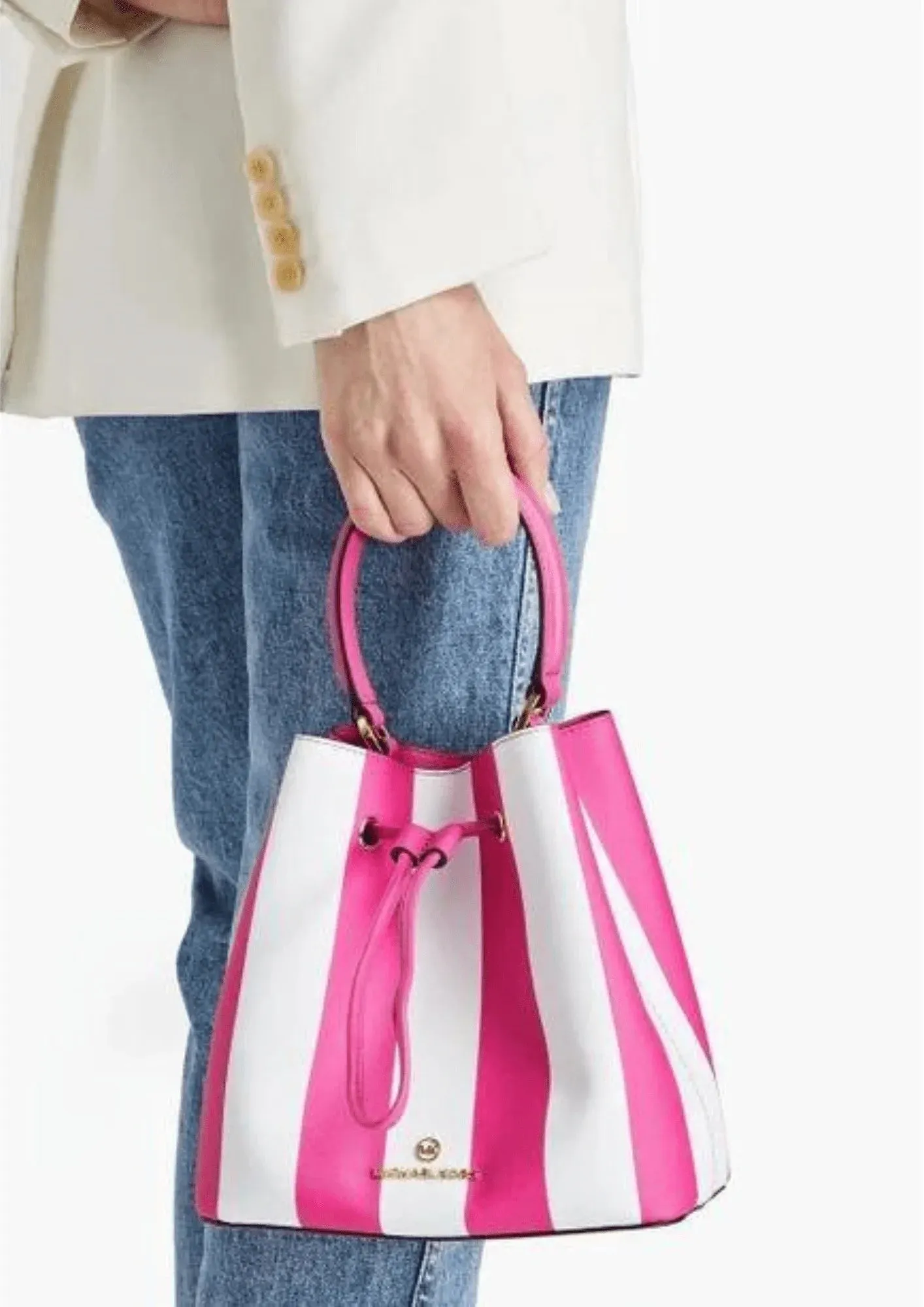 PINK STRIPED BUCKET BAG