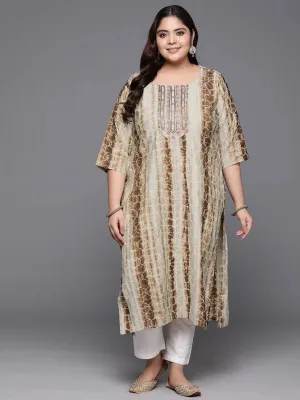 Plus Size Brown Yoke Design Straight Silk Kurta