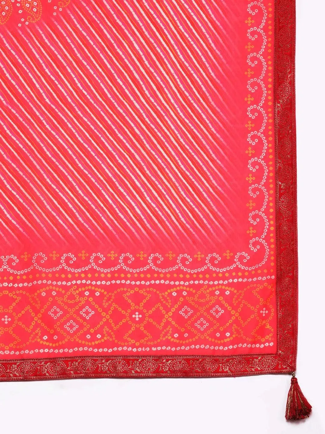 Plus Size Coral Woven Design Silk Blend Straight Kurta With Trousers & Dupatta