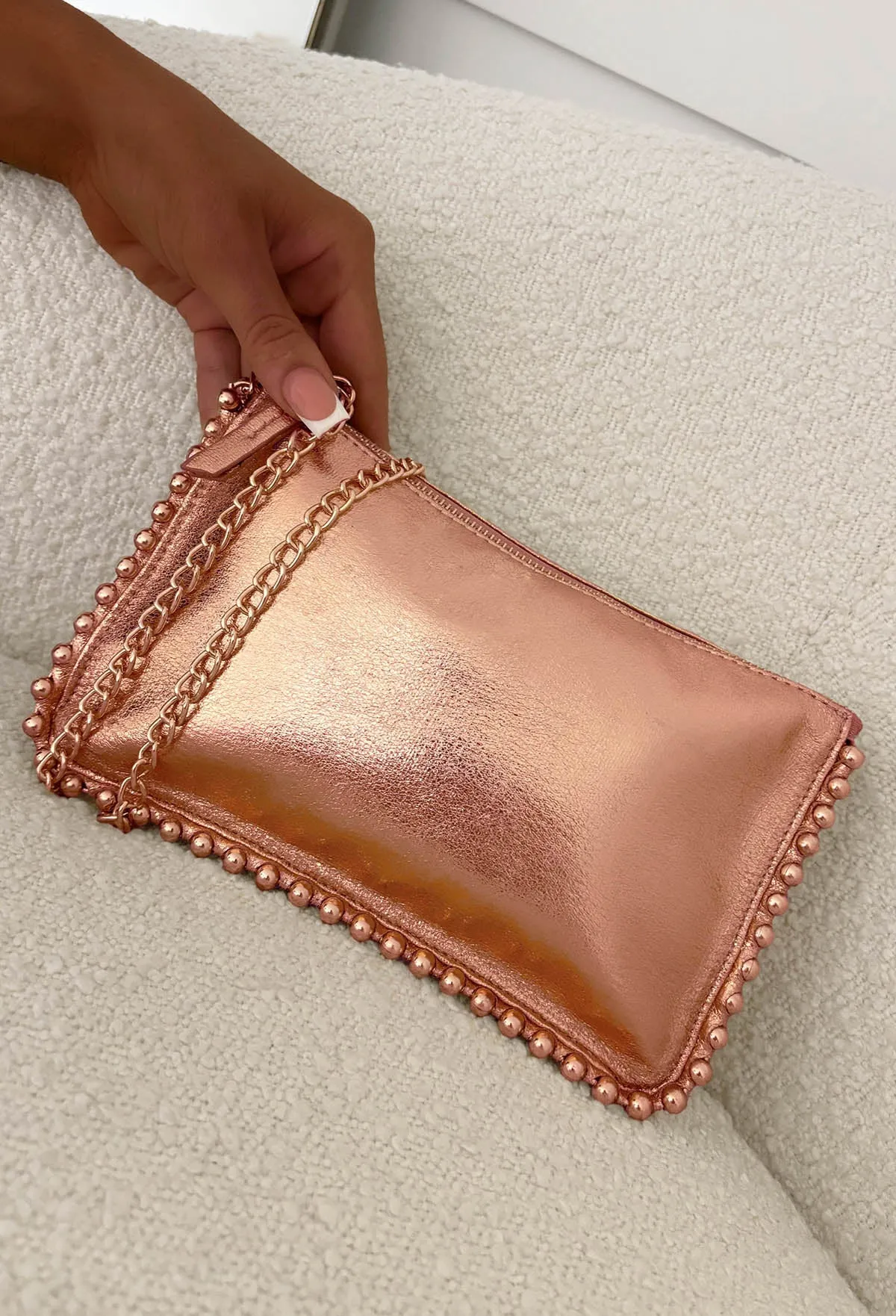 Quinn Rose Gold Beaded Crossbody Bag