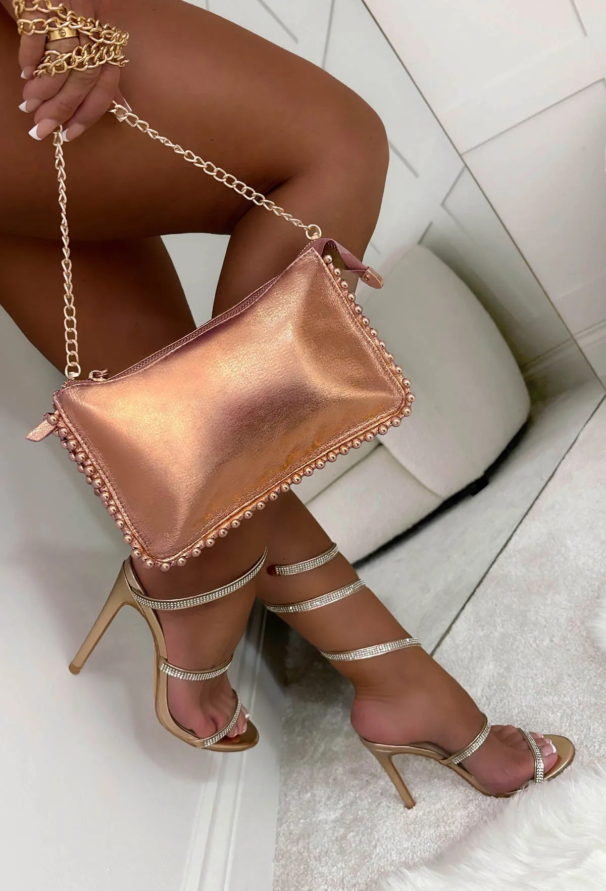 Quinn Rose Gold Beaded Crossbody Bag