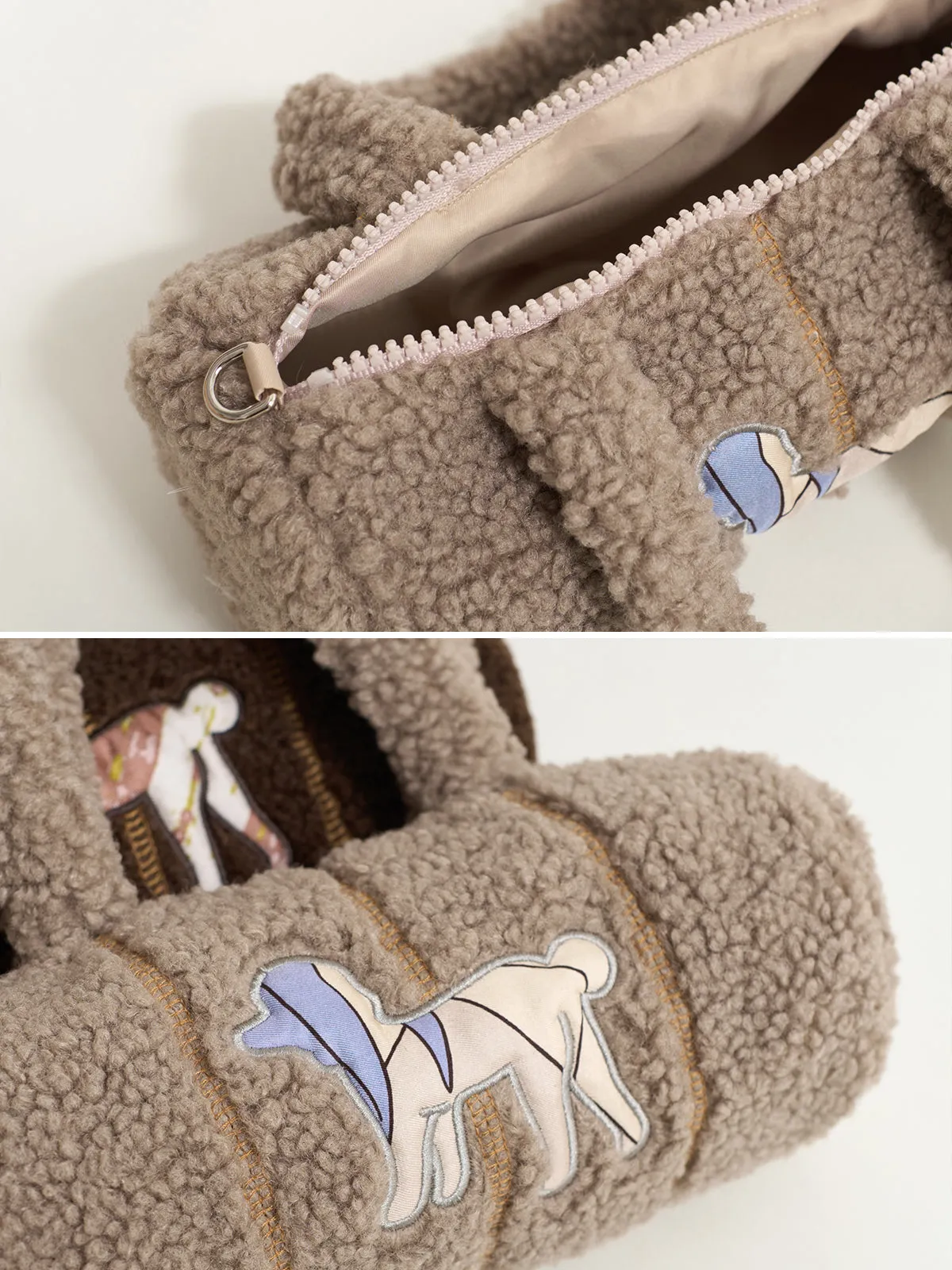 "Pan Pan" Cylinder Shearling Bag - Taupe