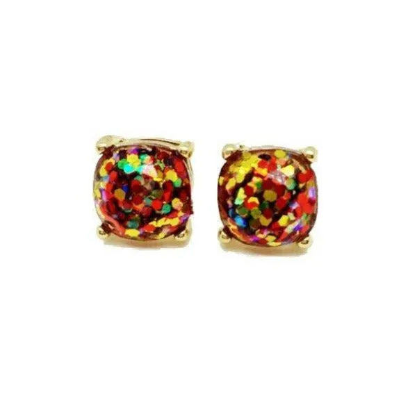 Rainbow Glitter Gold Tone Earrings