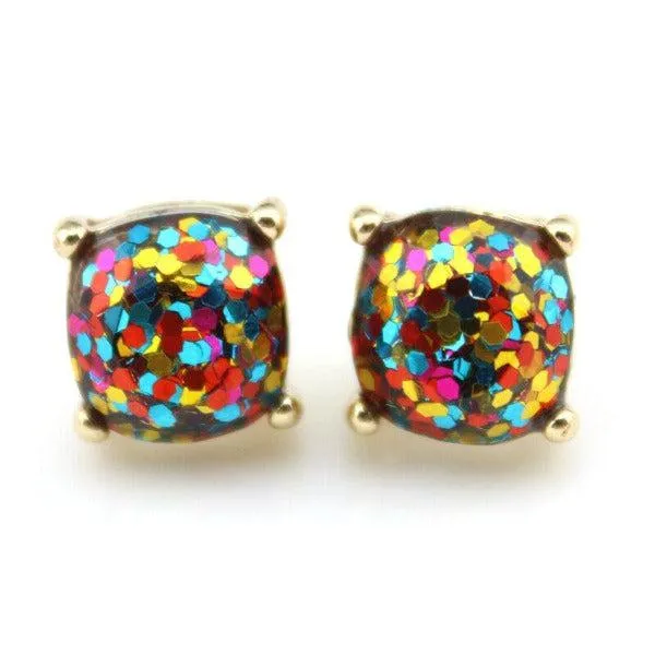 Rainbow Glitter Gold Tone Earrings