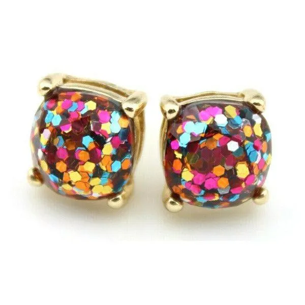 Rainbow Glitter Gold Tone Earrings