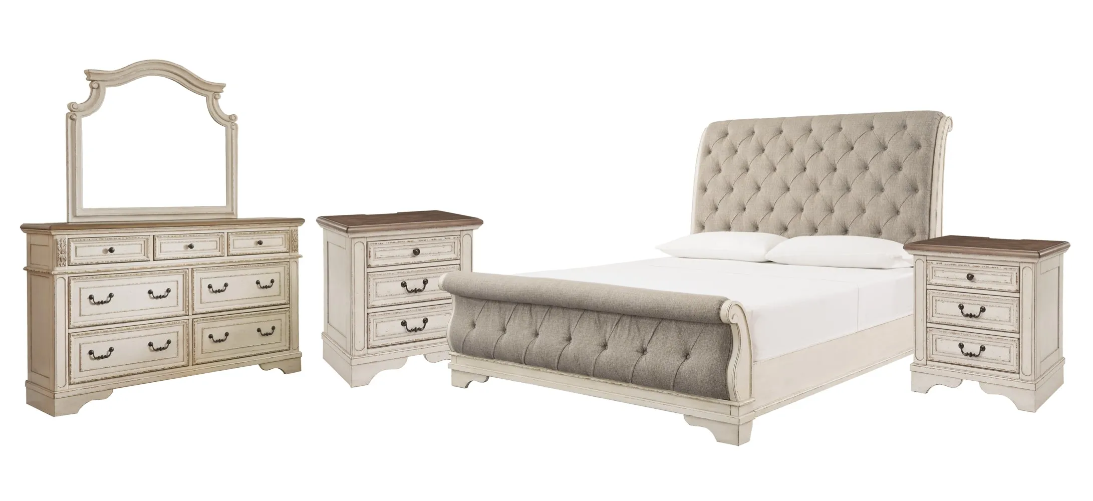 Realyn California King Sleigh Bed with Mirrored Dresser and 2 Nightstands