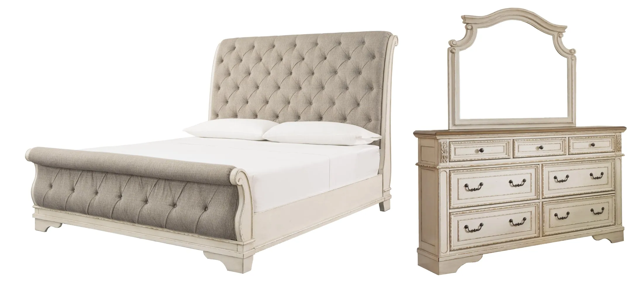 Realyn Queen Sleigh Bed with Mirrored Dresser