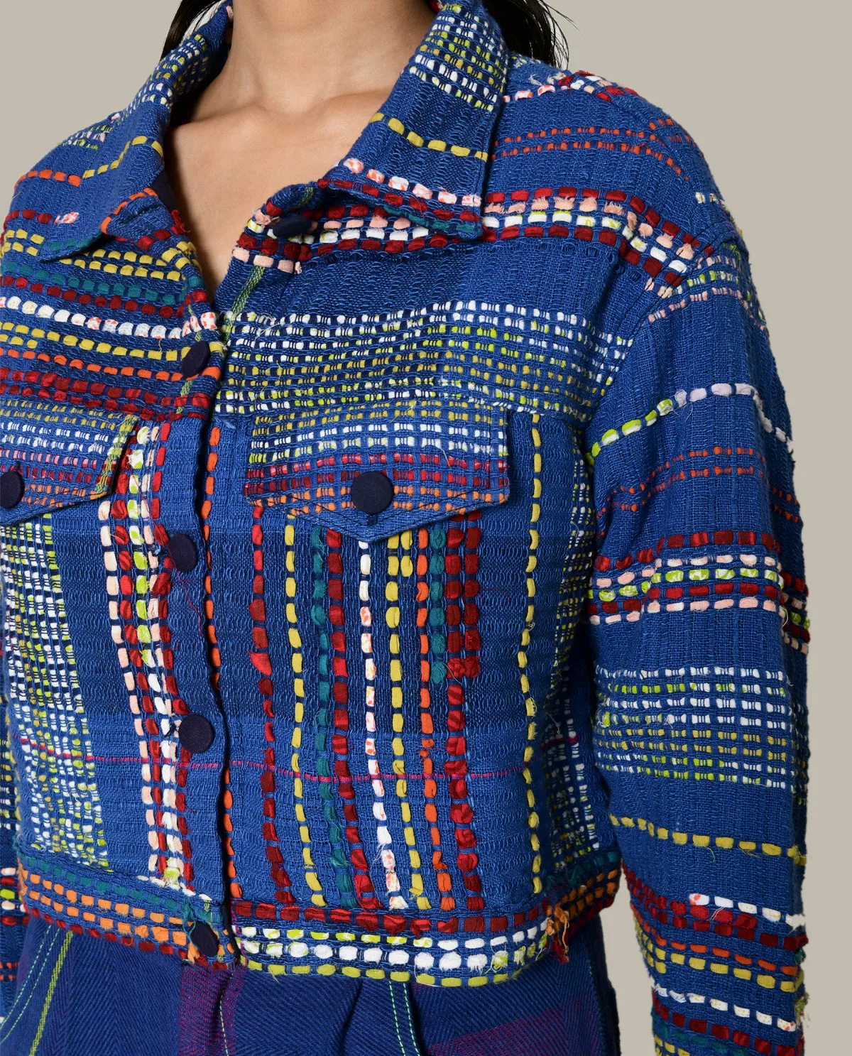 Recycled Blue Multi Colored Cotton Jacket