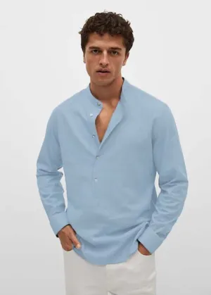 Regular-Fit Mao Collar Cotton Shirt