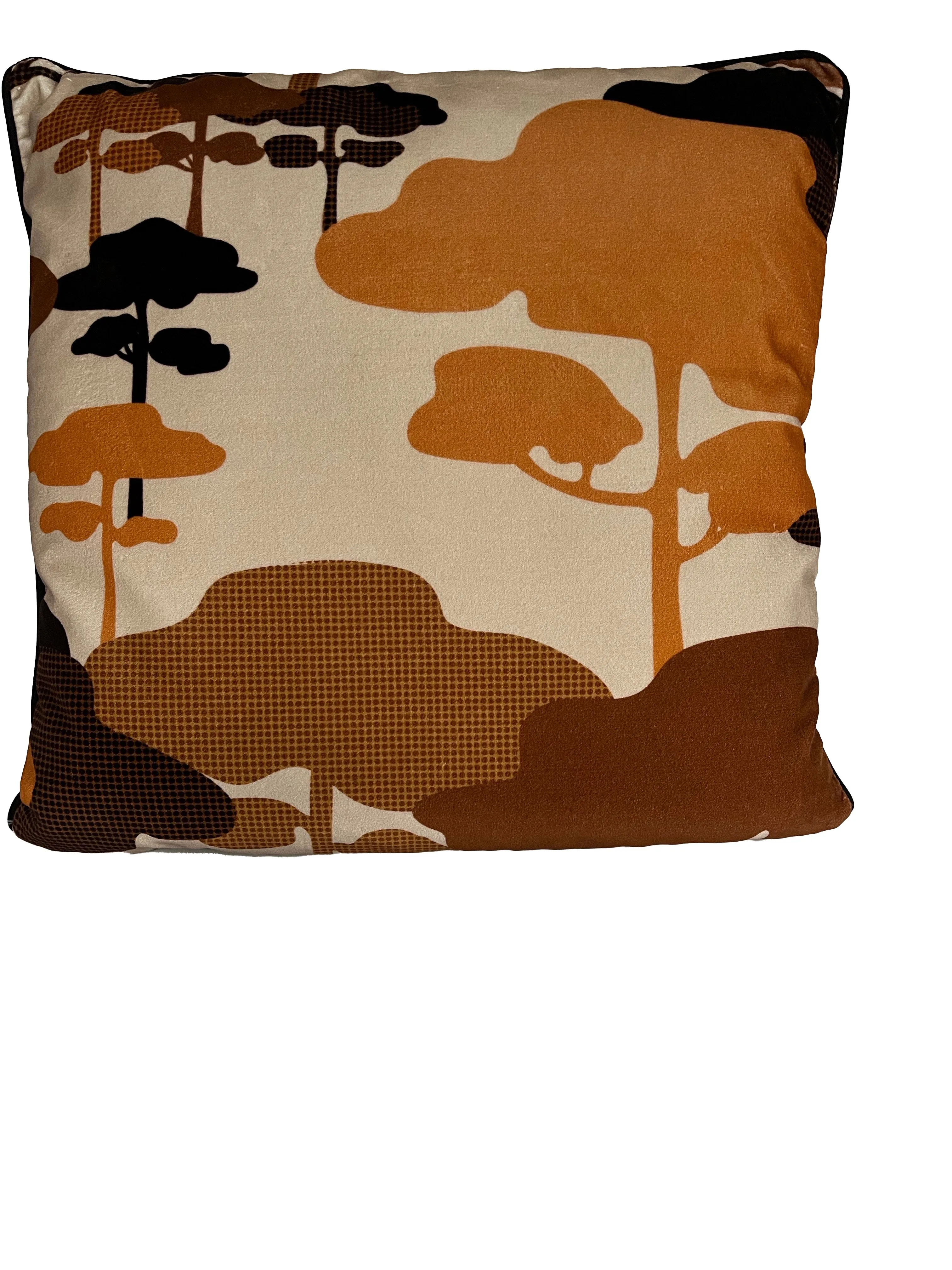 Retro Tree Velvet Cushion - Tan