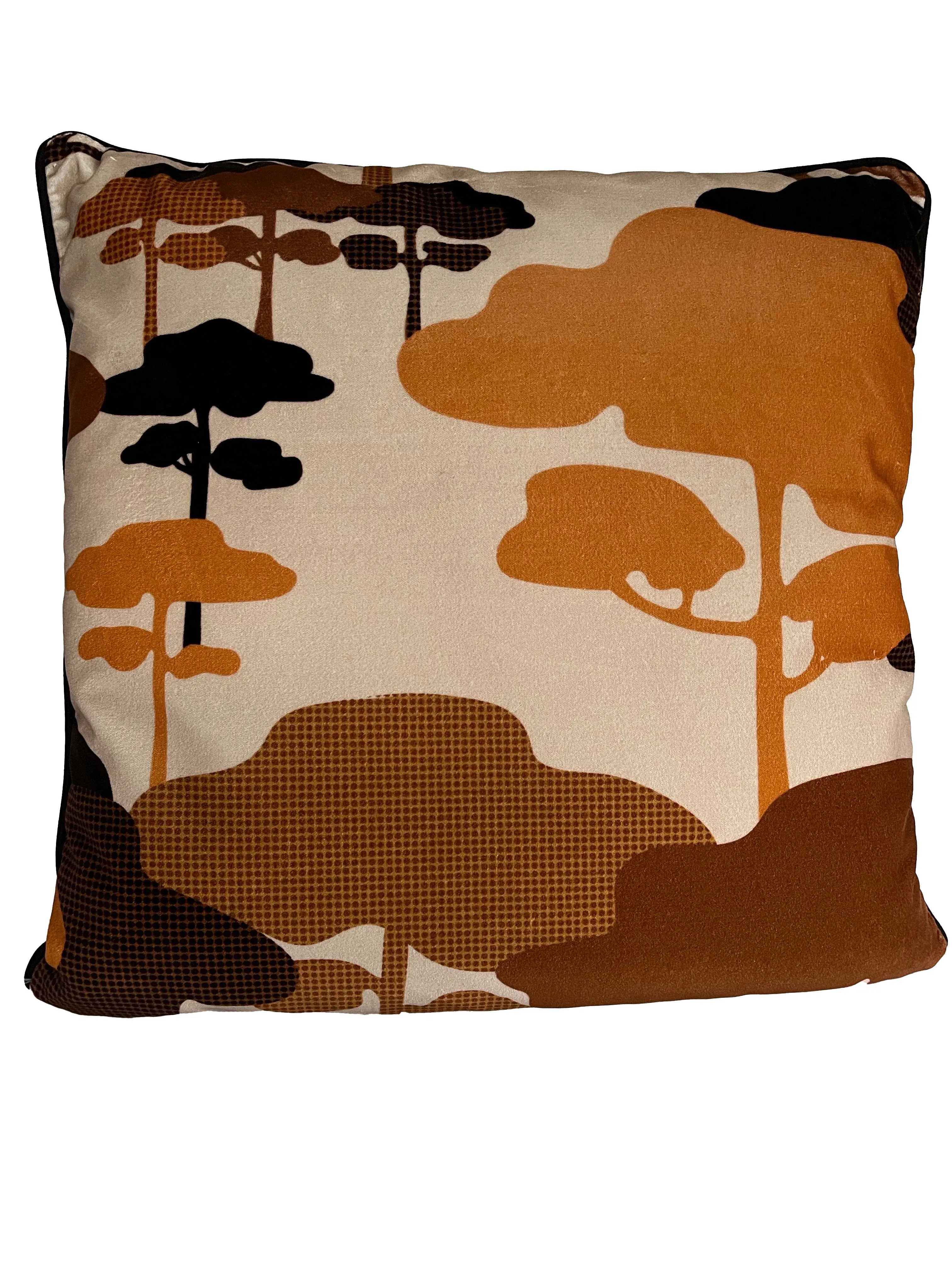 Retro Tree Velvet Cushion - Tan