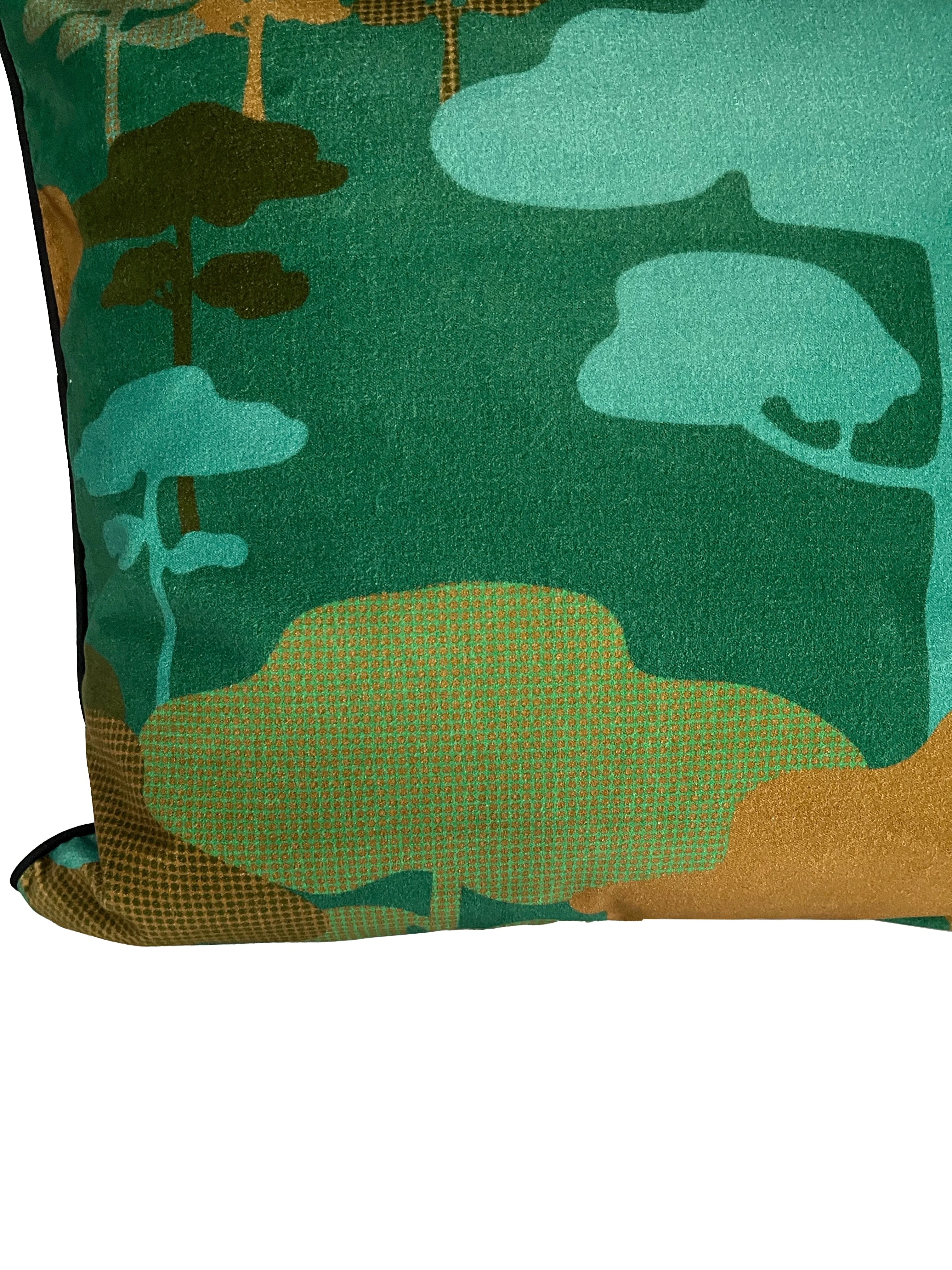 Retro Tree Velvet Cushion - Teal   Turquoise