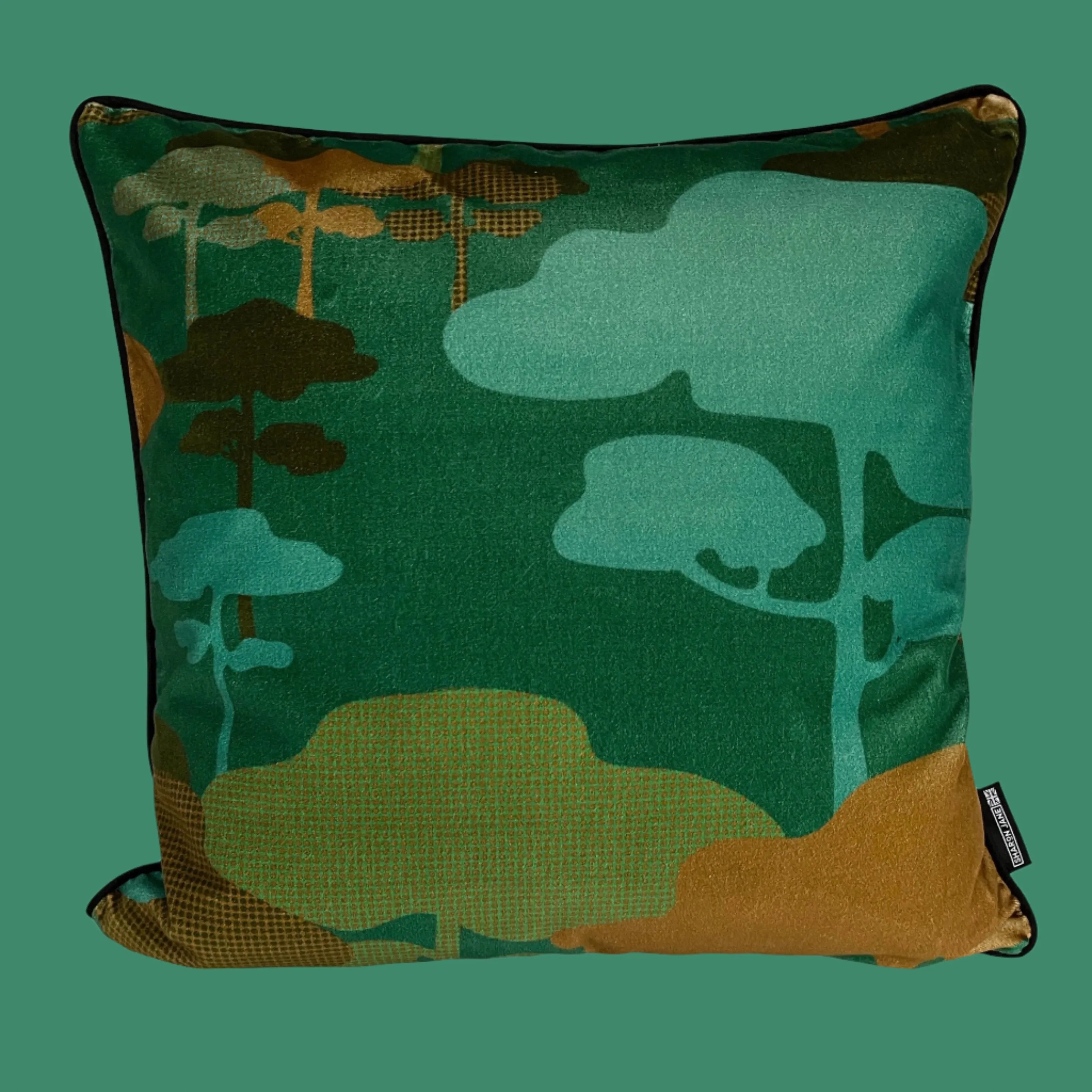 Retro Tree Velvet Cushion - Teal   Turquoise