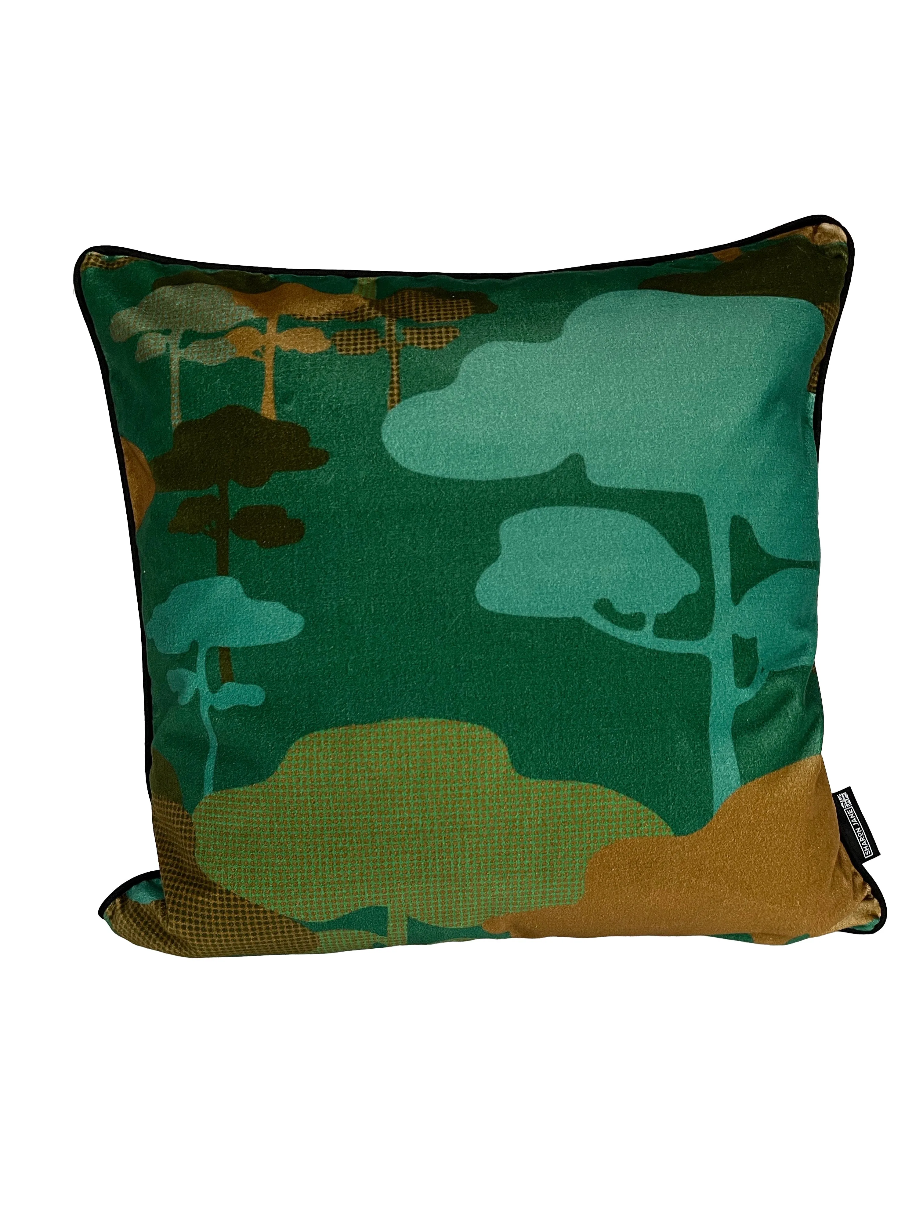 Retro Tree Velvet Cushion - Teal   Turquoise