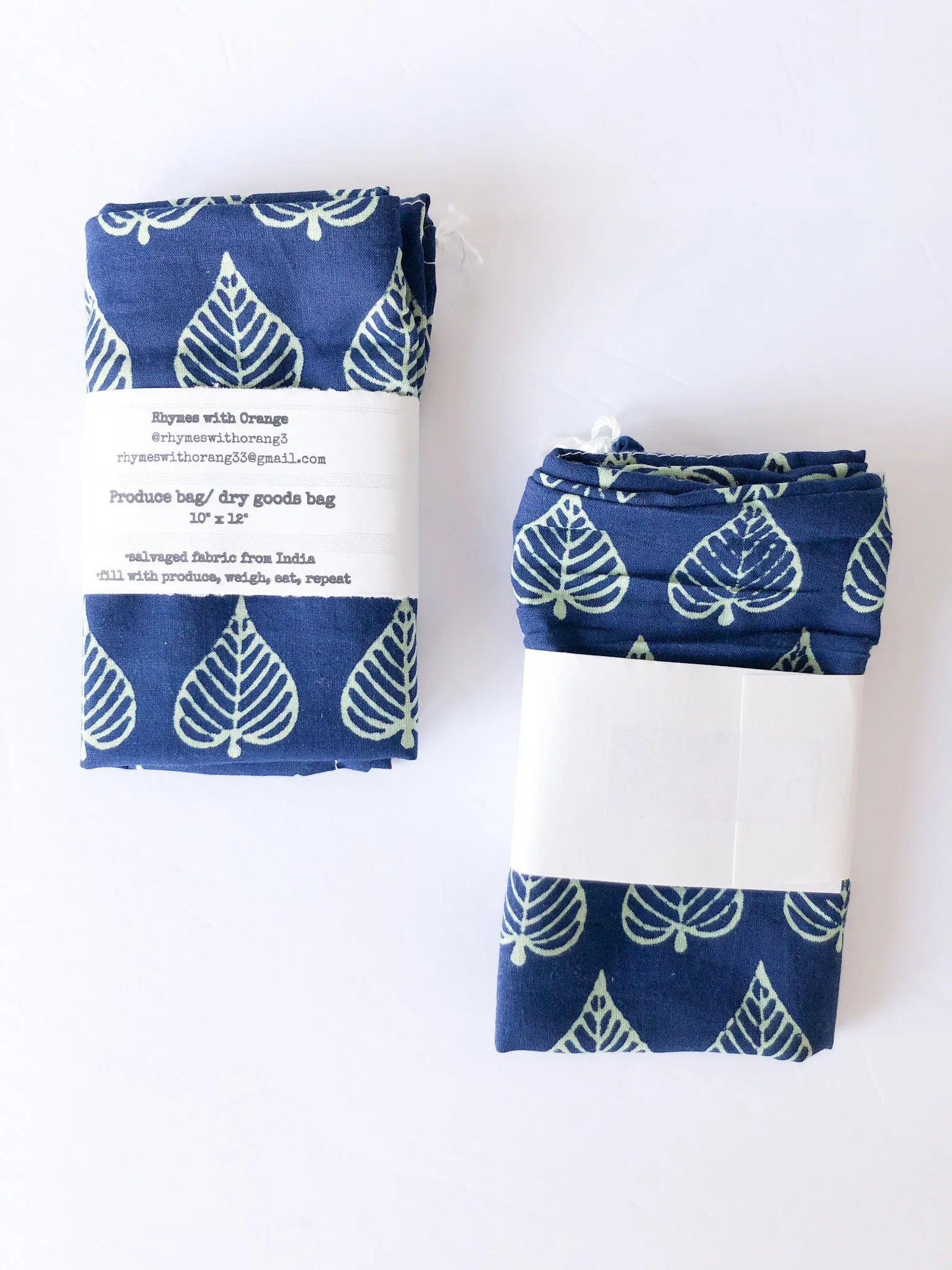 Reusable Zero Waste Salvaged Organic Cotton Produce   Dry Goods Bags -10" x 12"