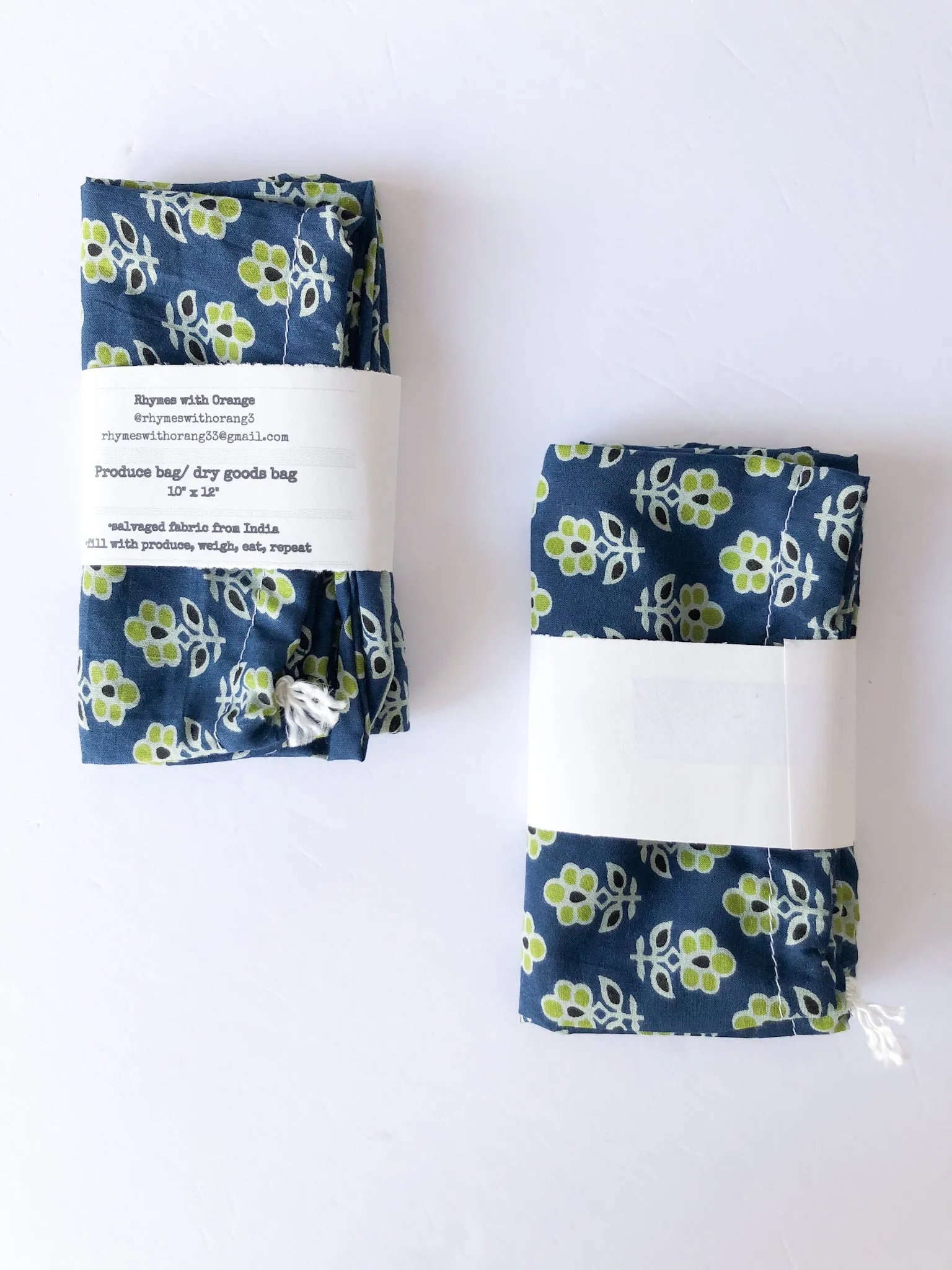 Reusable Zero Waste Salvaged Organic Cotton Produce   Dry Goods Bags -10" x 12"