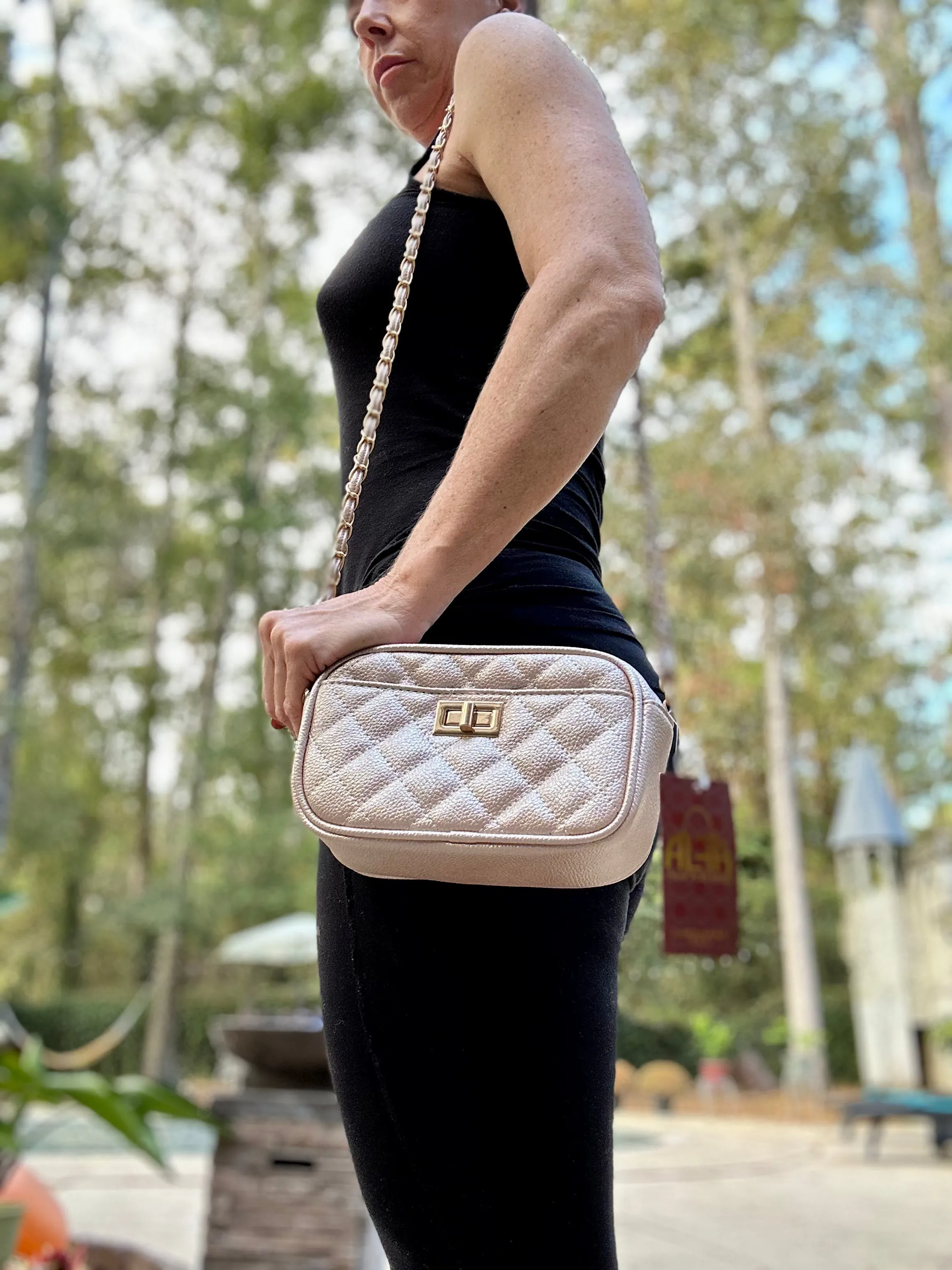 Rose Gold Diamond Quilted Mini Handbag