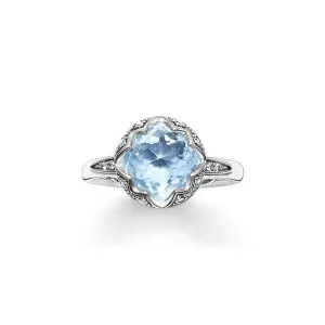 Round Blue Cubic Zirconia Lotus Ring