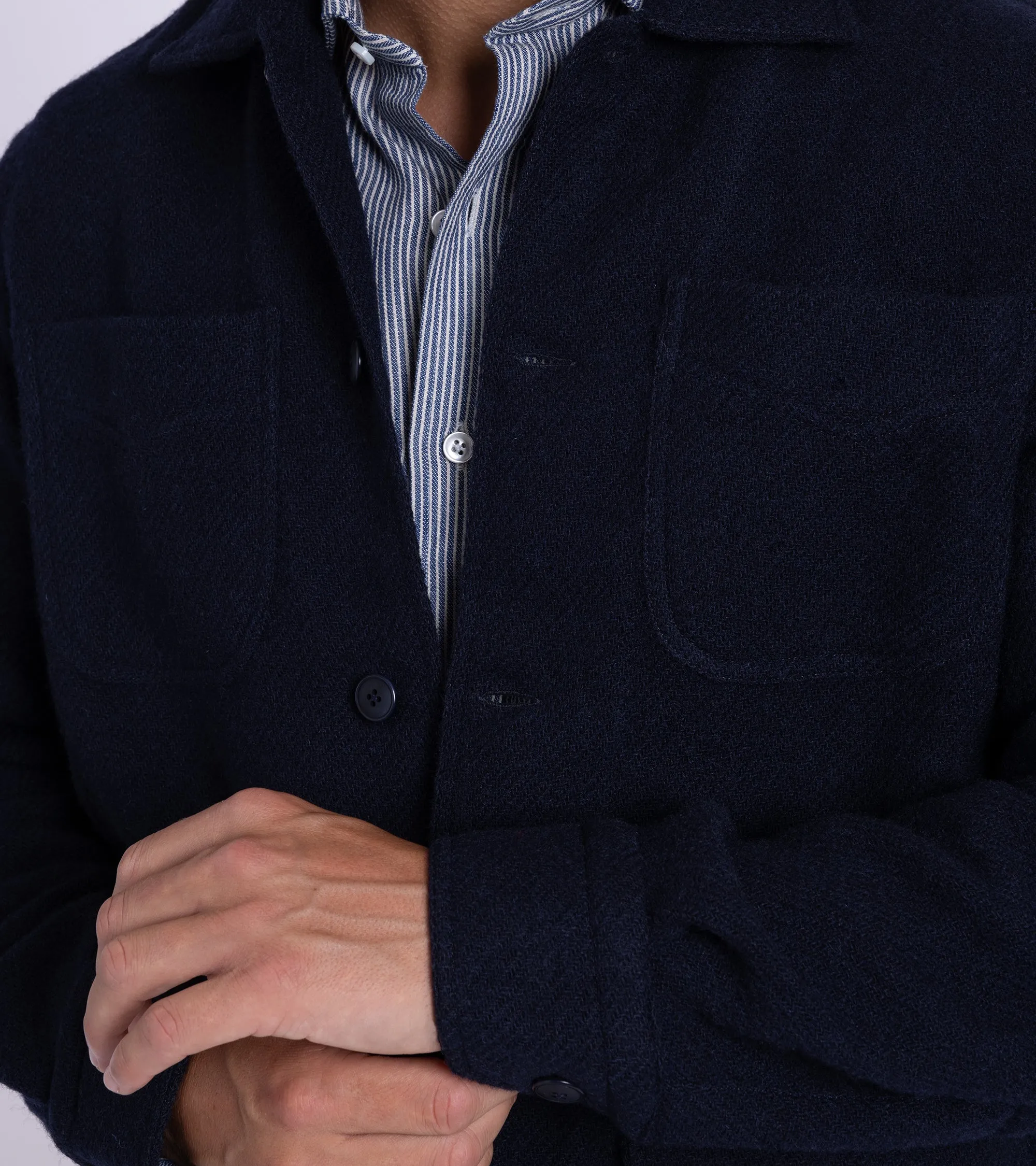 Salvatore Piccolo Shetland Wool Work Jacket: Navy