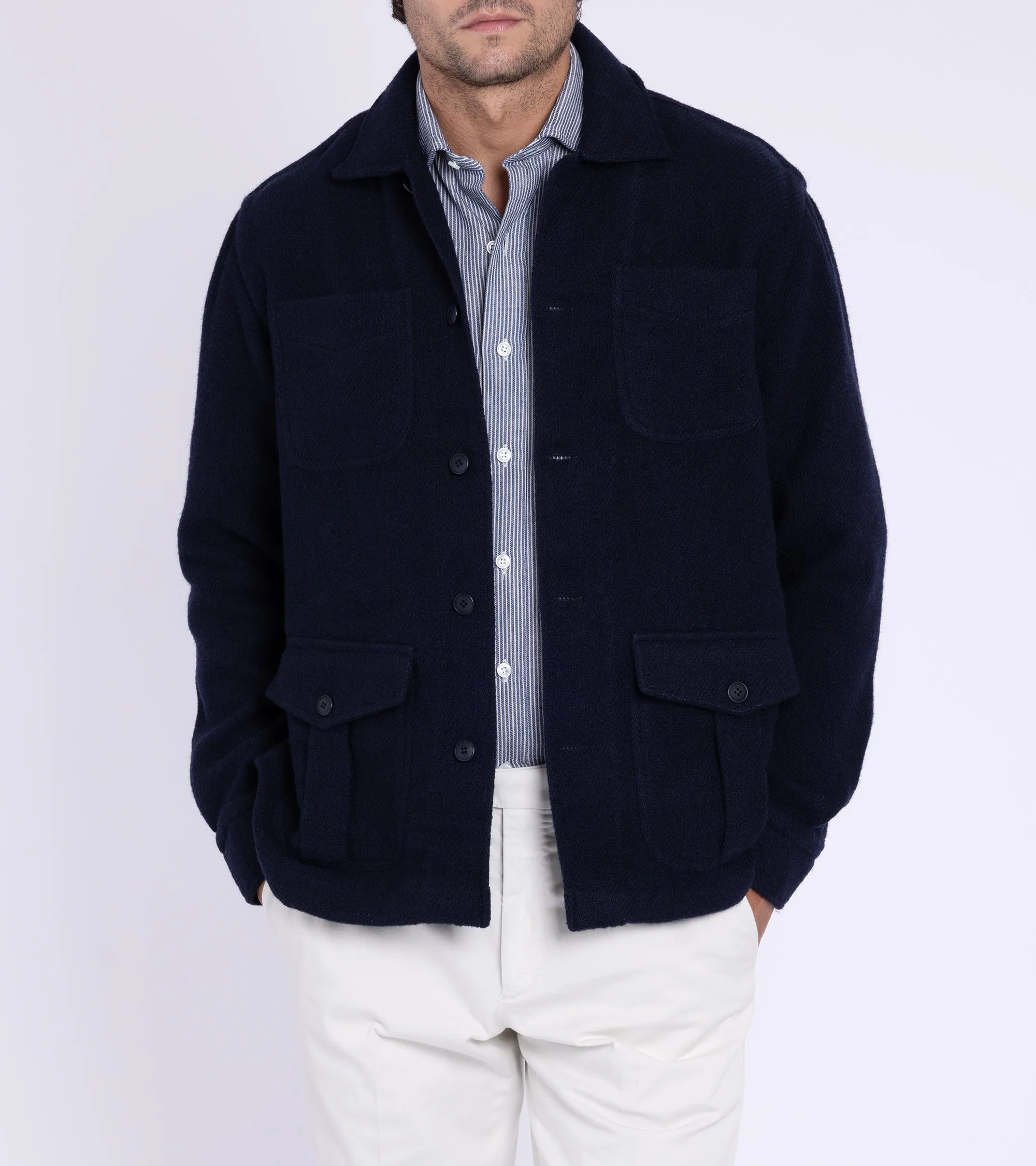 Salvatore Piccolo Shetland Wool Work Jacket: Navy