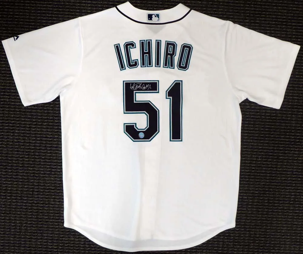 Seattle Mariners Ichiro Suzuki Autographed White Majestic Cool Base Jersey "#51" Size L IS Holo Stock #148634